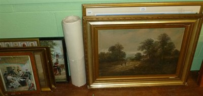 Lot 375 - Oil on canvas with figures on a path, signed Mellins (tear in canvas), two signed limited...