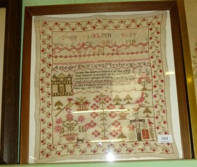 Lot 384 - Framed sampler, dated 1848