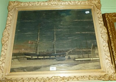 Lot 387 - Oil on canvas of a schooner on the Thames