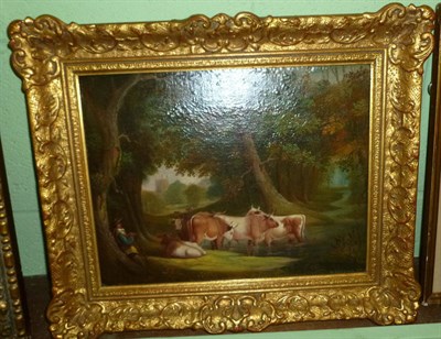 Lot 389 - William Taylor, oil on canvas, laid down, dated 1840, cattle grazing