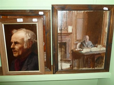 Lot 394 - Circle of Paul Wyeth, two oil studies of a gentleman seated at a desk, together with a...