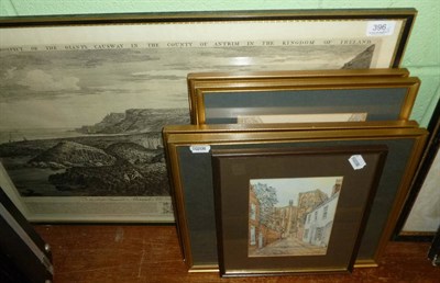 Lot 396 - Cased trombone, large framed print 'The Giant's Causeway' and five framed Alan Stuttle prints (four