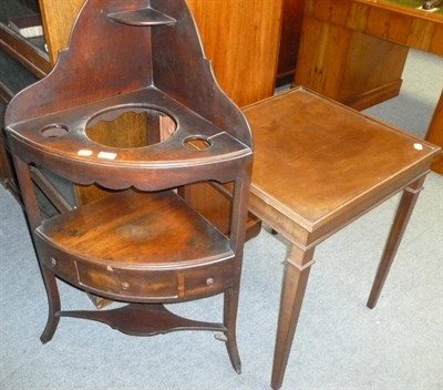 Lot 436 - A mahogany square top occasional table and a mahogany corner washstand