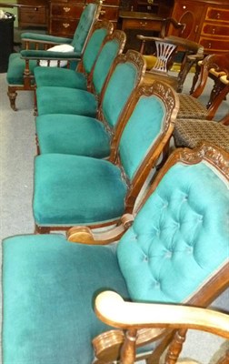 Lot 477 - Six piece carved oak salon suite comprising four side chairs, a nursing chair and an elbow chair