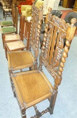 Lot 493 - Pair of oak 17th century style barley twist chairs and two pairs of mahogany salon chairs (6)