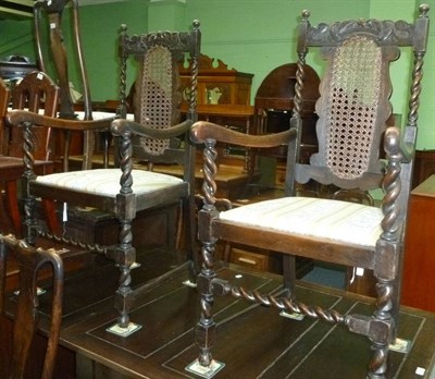 Lot 513 - Dining table, two carver chairs, four dining chairs and a sideboard (8)