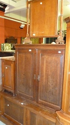 Lot 637 - Bow front commode chest, two leaves from a table, pot cupboard, fire screen, a low cupboard and...