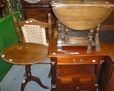 Lot 638 - Oak sideboard, oak coffer, rocking chair, tripod table, drop leaf table and a reproduction cupboard