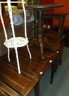 Lot 644 - Small draw leaf table, oak joint stool, tripod table, reproduction walnut chest and a two tier...