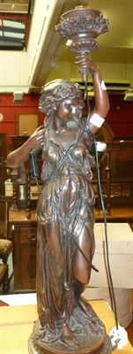 Lot 658 - Bronzed resin figural lamp of a women