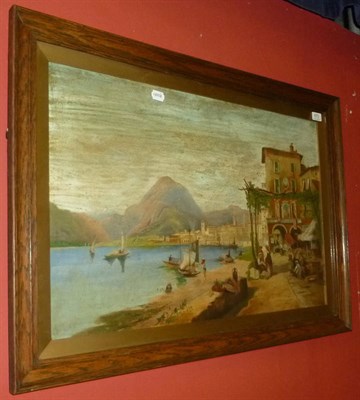 Lot 673 - Oil on canvas of a Continental lake scene, signed Lever