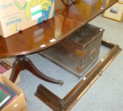 Lot 702 - Toilet mirror, mahogany table, copper fender and a pine blanket box