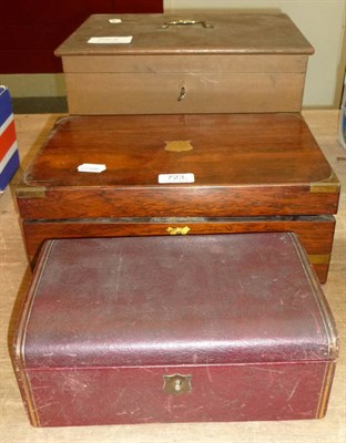 Lot 723 - A rosewood writing slope, a jewellery box and a pine box