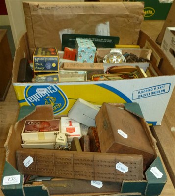 Lot 733 - Drawing equipment, cigars, playing cards, keys and other miscellaneous items (in two boxes)