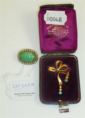 Lot 248A - Bow brooch and jade and pearl brooch