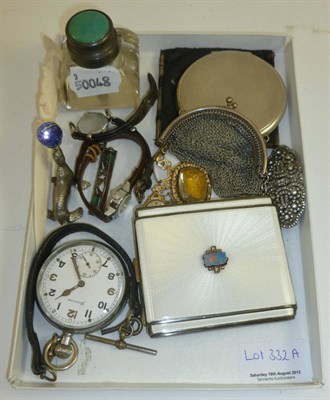 Lot 332A - Mixed lot of watches, compacts, inkwell etc