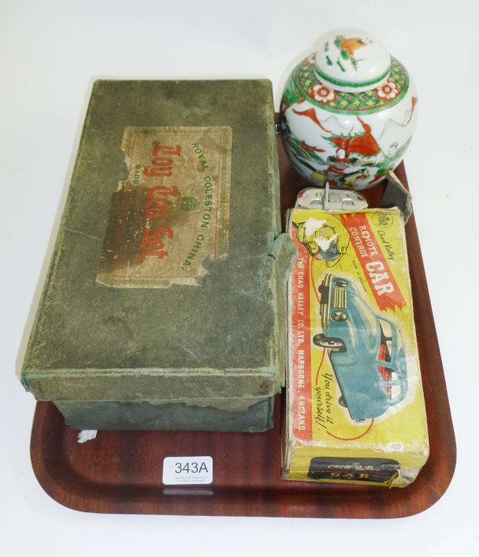 Lot 343 - A boxed Chad Valley remote control car, dolls tea set and Chinese ginger jar