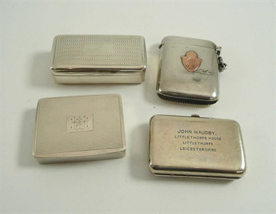 Lot 10 - # Three silver snuff boxes and silver vesta