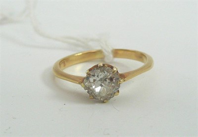 Lot 17 - A diamond solitaire ring, the old cut diamond in a yellow eight claw setting, to a tapered shoulder