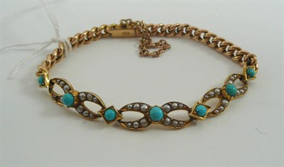 Lot 23 - 15ct gold turquoise and seed pearl bracelet, one pearl missing