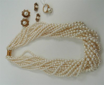 Lot 26 - # A small quantity of cultured pearl earrings, a multi-strand of freshwater pearls, a cultured...