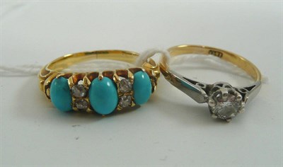 Lot 37 - Turquoise and diamond set ring and a diamond solitaire ring, stamped '18CT' (2)