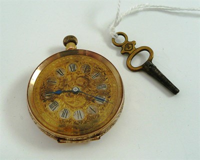 Lot 53 - 14ct ladies fob watch and key
