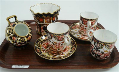 Lot 57 - Royal Crown Derby scuttle, small jardiniere, three cups and two saucers