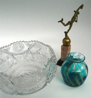Lot 62 - Large cut glass bowl, Mdina vase and Mercury figure