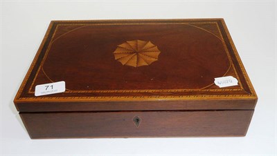 Lot 71 - # A George III mahogany box, the hinged cover with satinwood inlaid patera within rosewood...