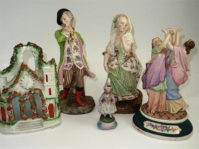 Lot 95 - A pair of late 19th/early 20th century French porcelain figures, Staffordshire etc