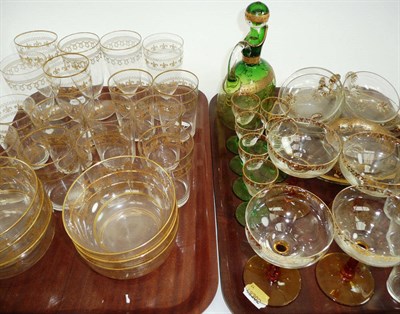 Lot 96 - Two trays of etched and gilded glass and a Venetian liqueur set