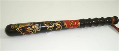 Lot 139 - # A George V police constable's truncheon, in mahogany, with transfer decoration in colours and...