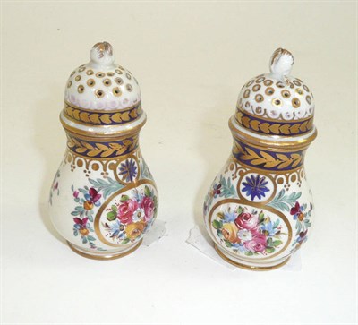 Lot 142 - # A pair of Sèvres style porcelain castors, late 19th century, of baluster form with pierced...