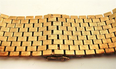 Lot 158 - # A 9ct gold brick link cuff bracelet, length 18cm, width 2.4cm