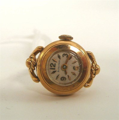 Lot 164 - # An 18ct gold ring watch, signed Blancpain, circa 1955, 17-jewel lever movement, silvered dial...