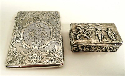 Lot 173 - A silver card case and an embossed silver box