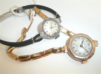 Lot 178 - A lady's 9ct gold Rolex wristwatch with bracelet stamped 18ct and a lady's diamond set wristwatch