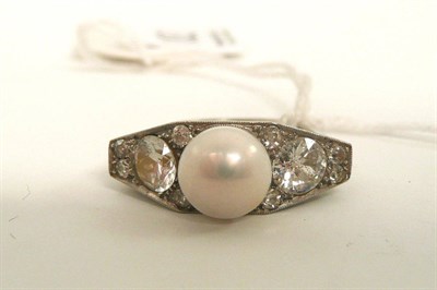 Lot 182 - A pearl, diamond and white stone set ring (a.f.)