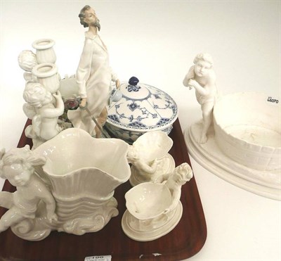 Lot 198 - # A Crown Derby centrepiece, a pair of Royal Worcester salts, a Royal Copenhagen tureen etc