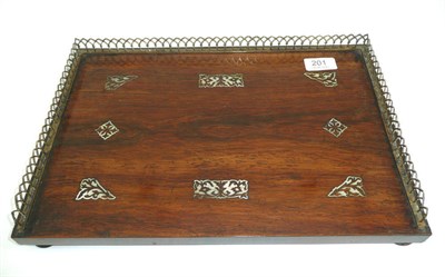 Lot 201 - Brass gallery rosewood desk tray