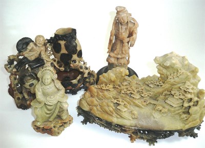 Lot 205 - A group of four Chinese soapstone figure groups