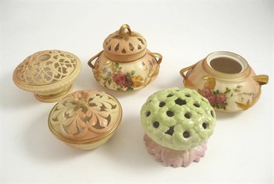 Lot 206 - Five Royal Worcester pot pourri jars (a.f.)