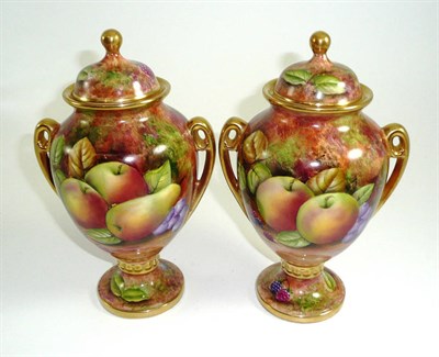 Lot 213 - Pair of hand painted vases