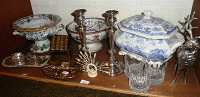 Lot 227 - # A Masons ironstone twin handled footed bowl, an ironstone fruit bowl, soup tureen, a pair of...