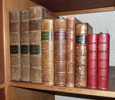 Lot 231 - Nine leather bound books including two Charles Dickens' first editions, "Martin Chuzzlewit"...