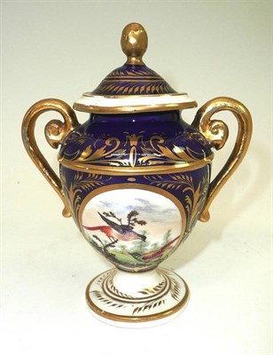 Lot 246 - # A Bloor Derby twin-handled ovoid vase and cover, circa 1840, painted with an oval panel of exotic