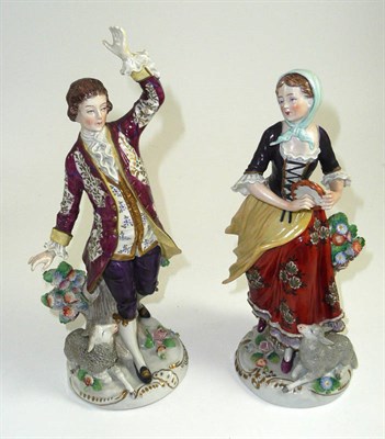 Lot 249 - # A pair of Sitzendorf porcelain figures of a shepherd and companion, late 19th/early 20th century