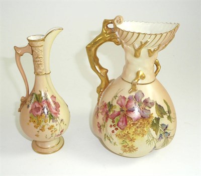 Lot 252 - A Worcester blush ivory ewer decorated with flowers, shape 1507, and another similar, shape 779