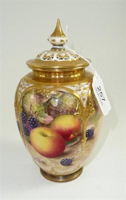 Lot 257 - A Royal Worcester fruit painted vase and cover, H Ayrton